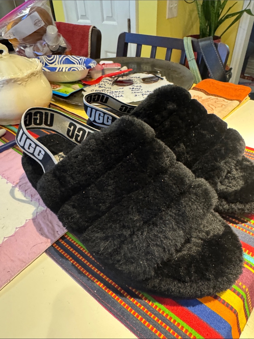 LADIES Black UGG FLUFF YA SHOES